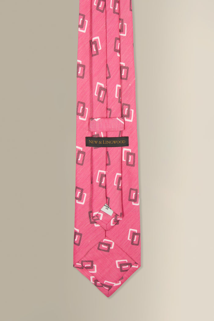 Pink Shapes Printed Linen & Silk Tie