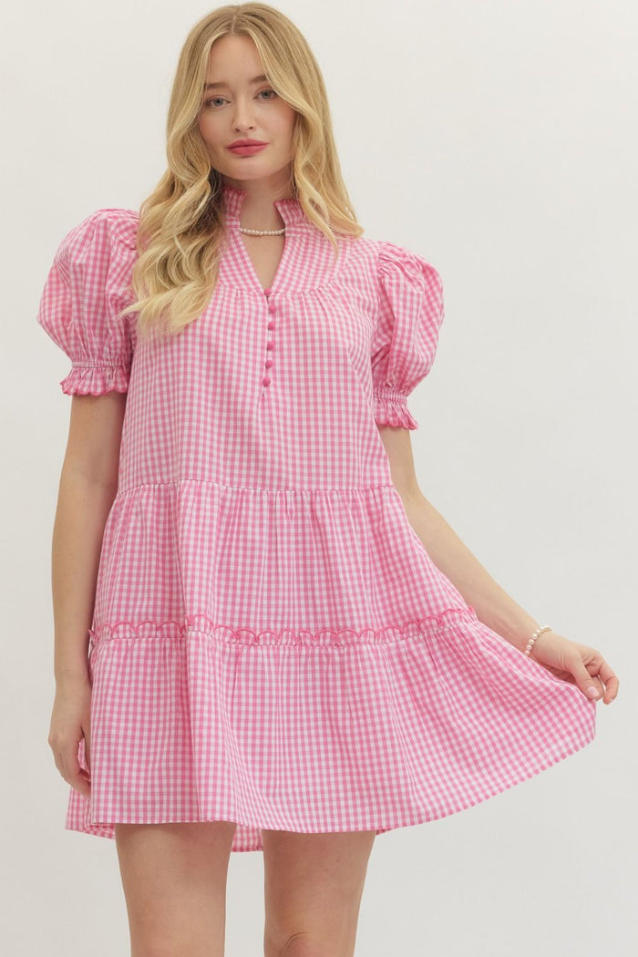 Pinky Gingham Pocket Dress