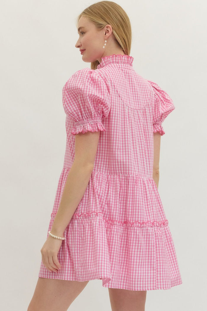 Pinky Gingham Pocket Dress