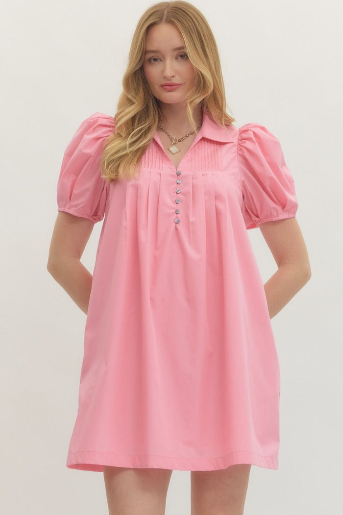 Pintuck Puff Sleeve Dress