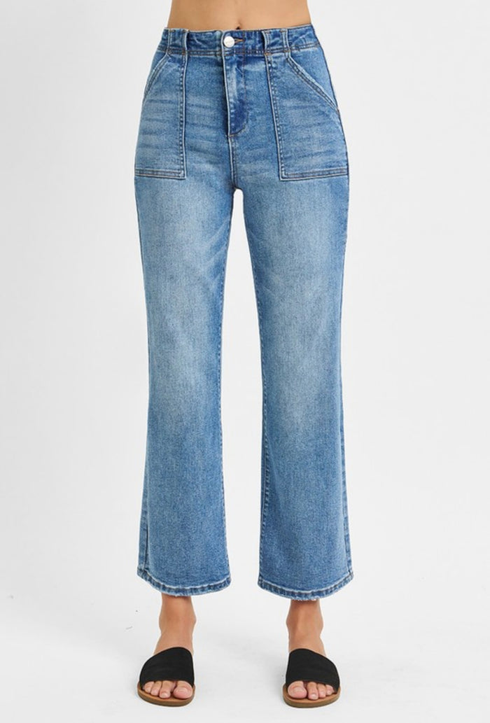 Plus Ankle Flair Patch Pocket Jeans