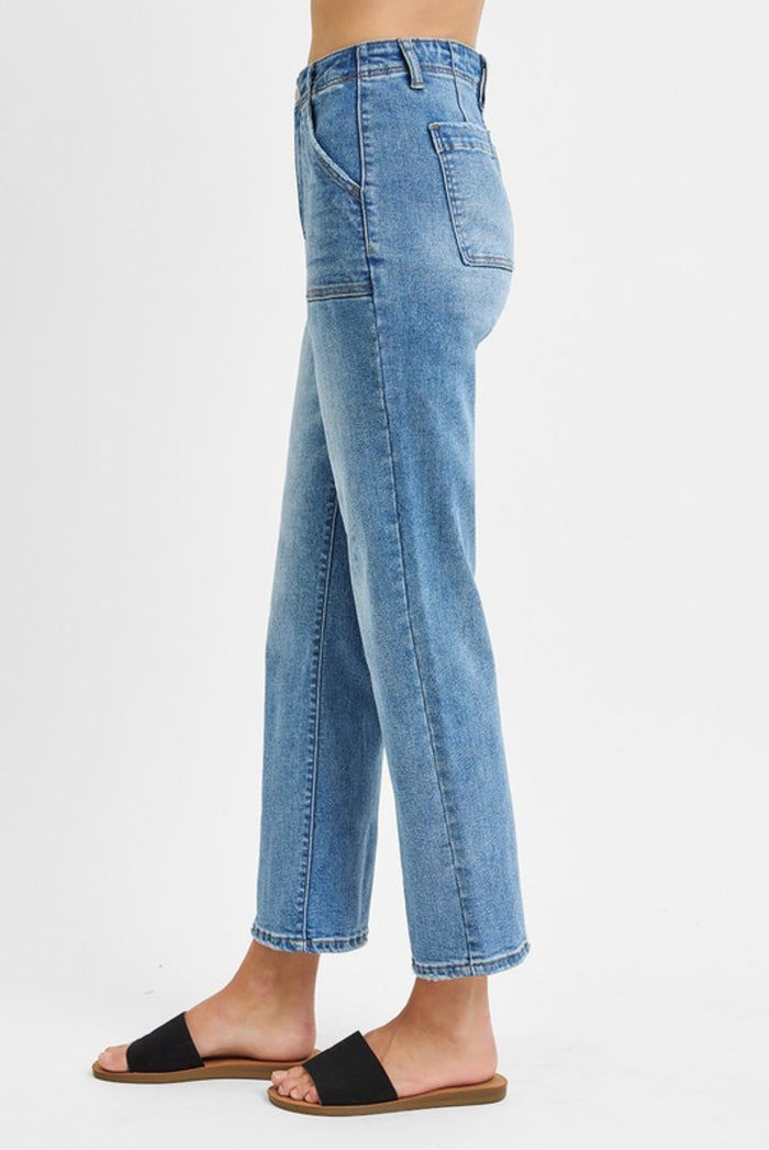 Plus Ankle Flair Patch Pocket Jeans
