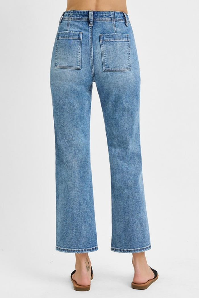 Plus Ankle Flair Patch Pocket Jeans