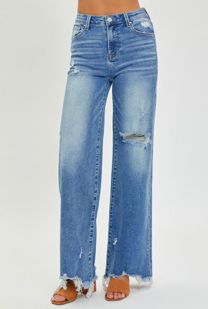 Plus Frayed Hem Wide Leg Jeans