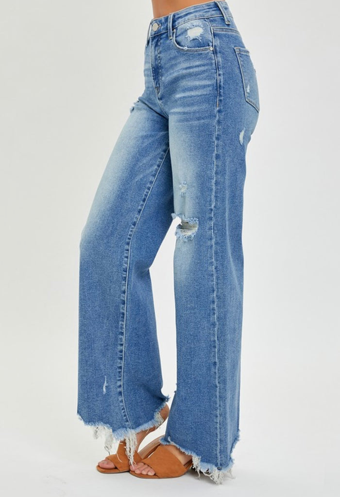Plus Frayed Hem Wide Leg Jeans