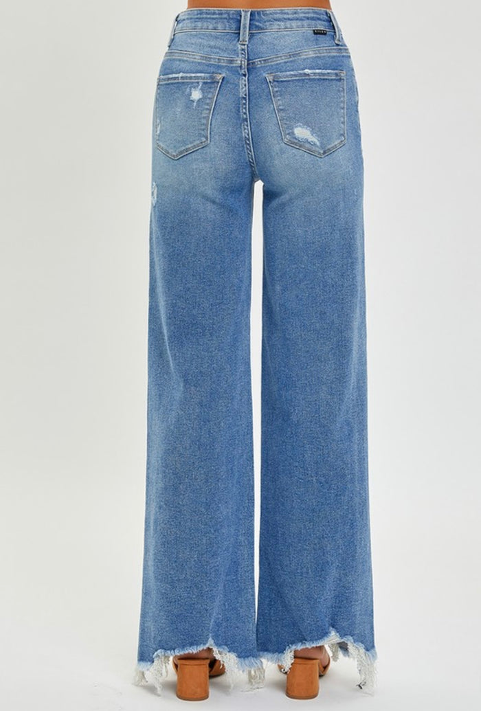Plus Frayed Hem Wide Leg Jeans