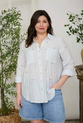 Plus Pinstripe Floral Blouse