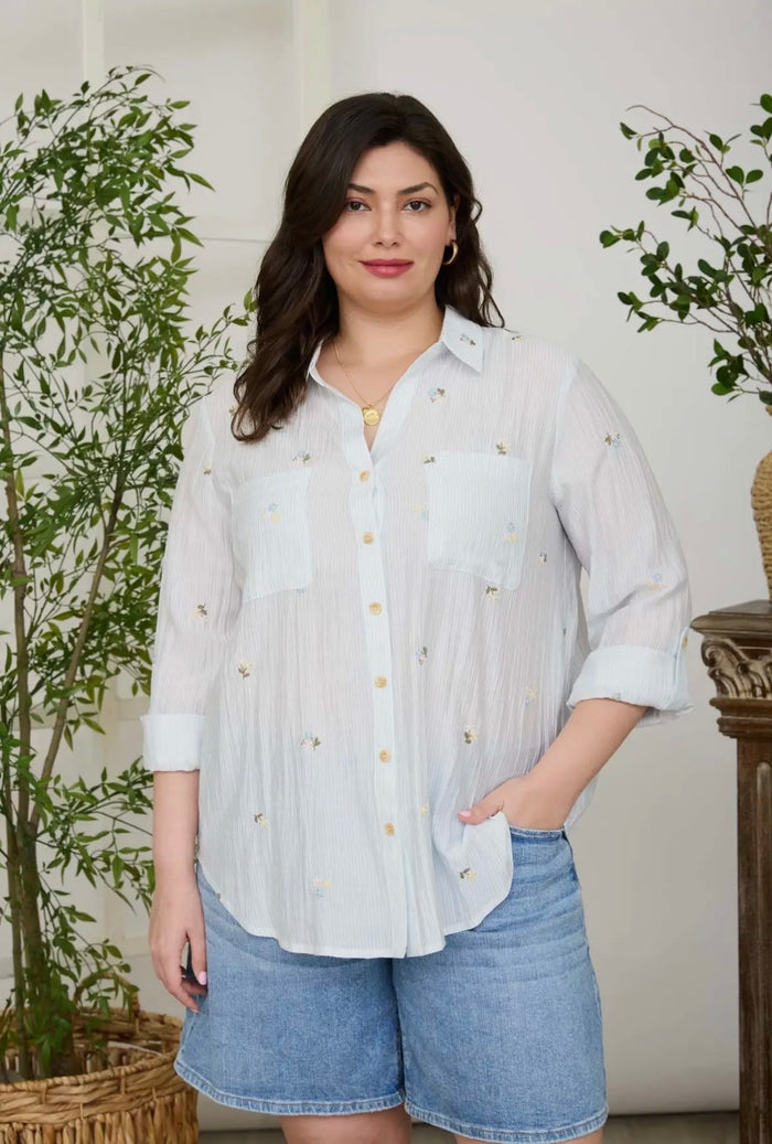 Plus Pinstripe Floral Blouse