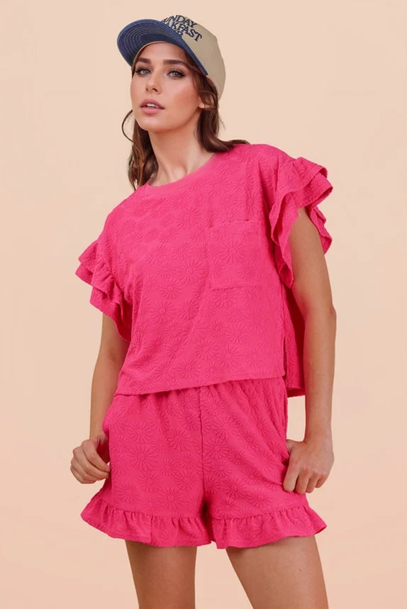 PLUS Size Floral Textured Knit Top & Shorts Set
