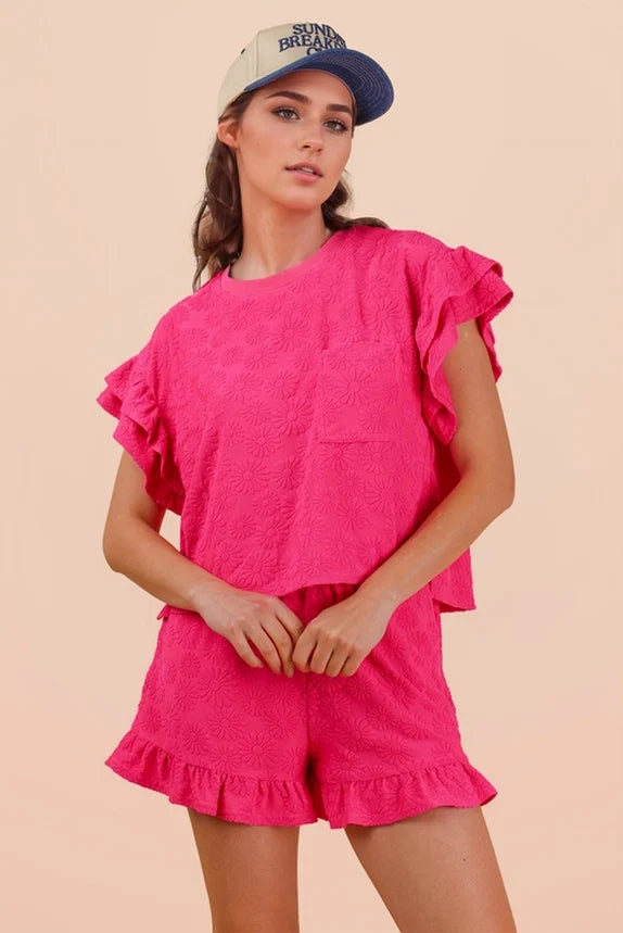 PLUS Size Floral Textured Knit Top & Shorts Set