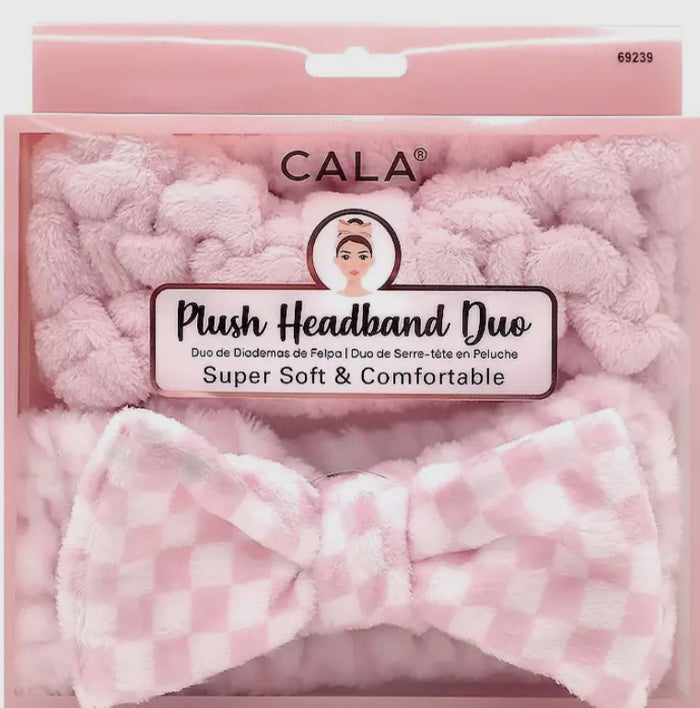 Plush Pink & White Checkered Headband