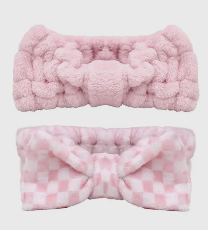 Plush Pink & White Checkered Headband