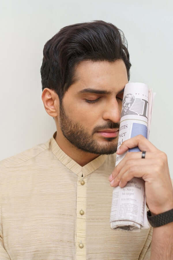 Premium Textured White Cotton Kurta with Metal Buttons