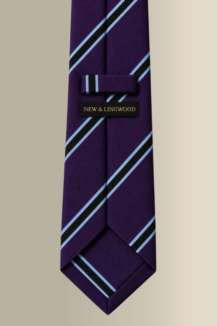 Purple & Black Regimental Stripe Woven Silk Tie