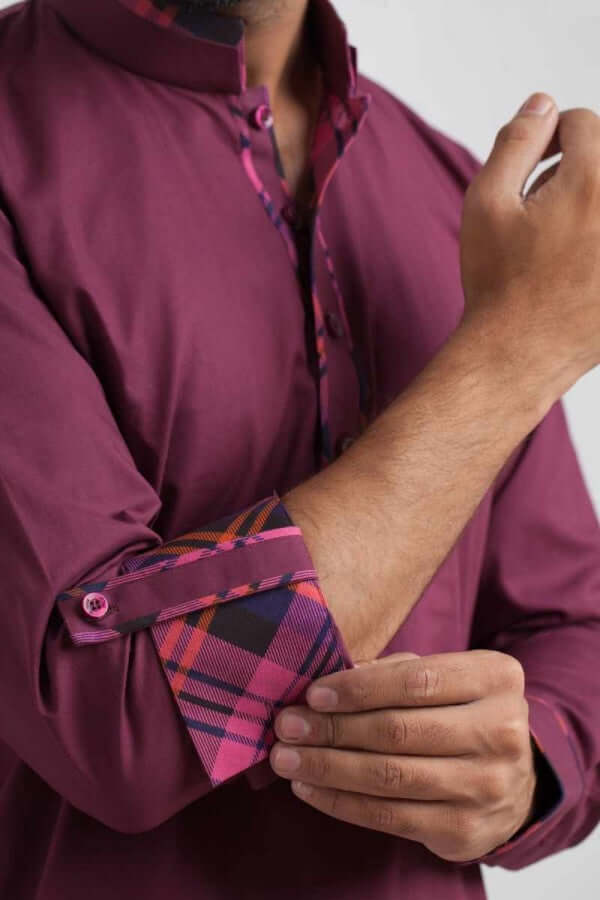 Purple Cotton Shalwar Kameez with Check Contrast