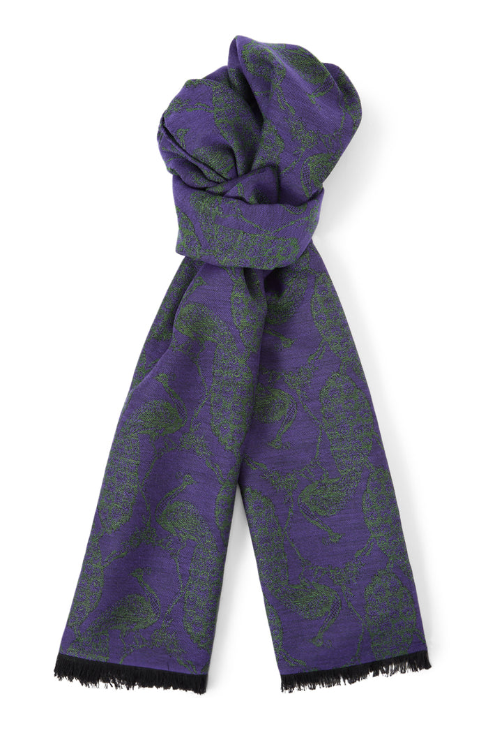 Purple & Green Peacock Wool & Silk Pashmina