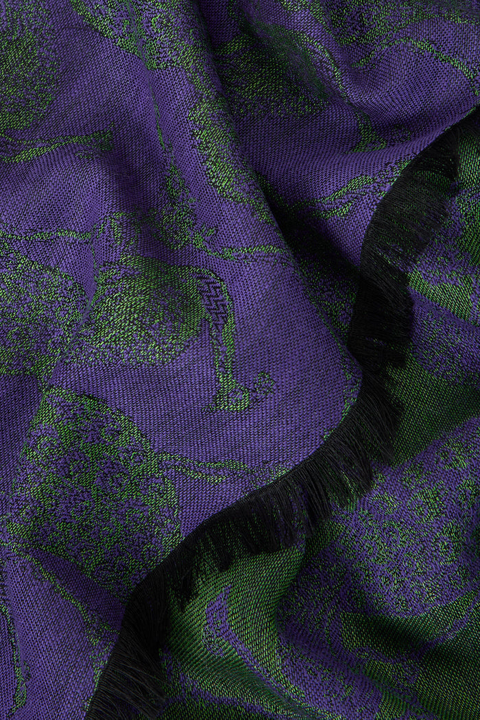 Purple & Green Peacock Wool & Silk Pashmina