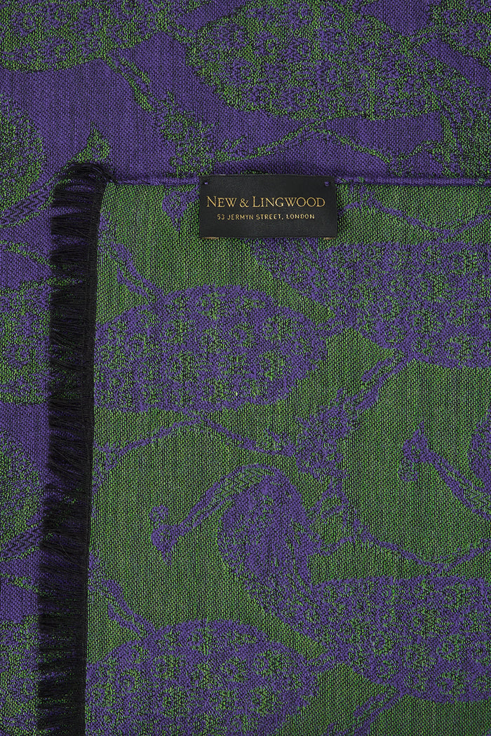 Purple & Green Peacock Wool & Silk Pashmina