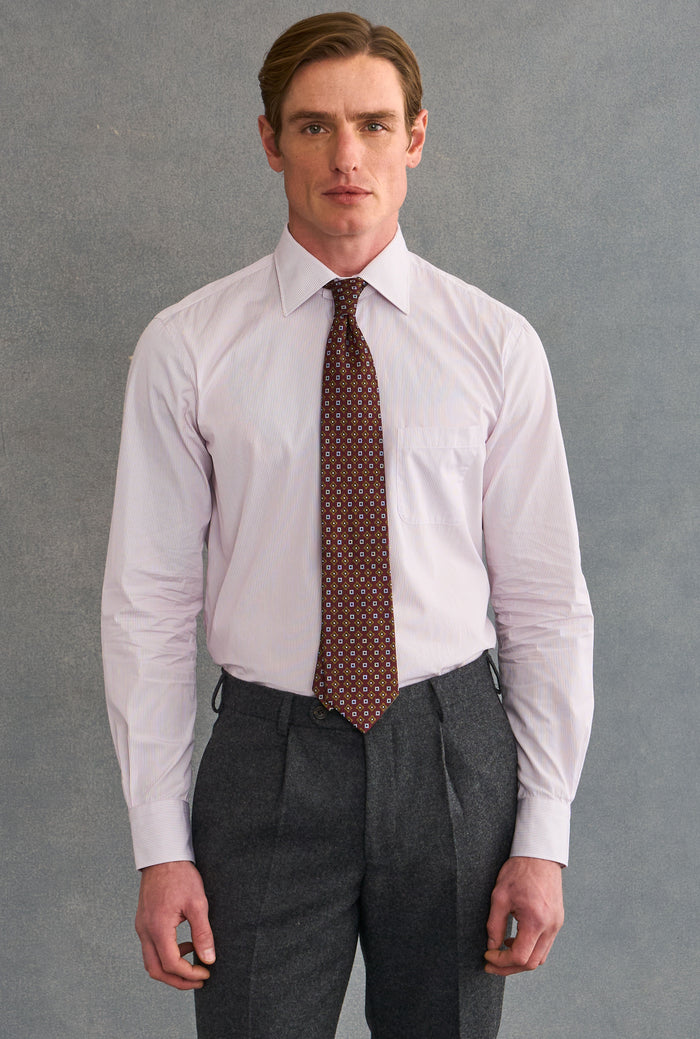 Purple & White Pencil Stripe Detachable Collar Standard Fit Poplin Shirt