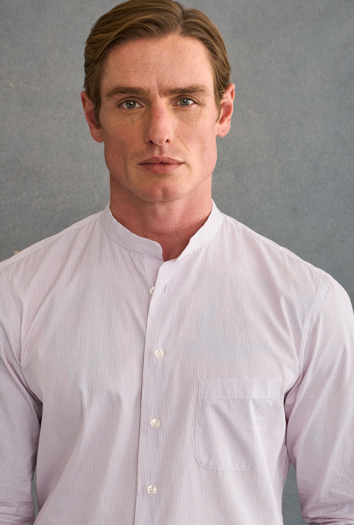 Purple & White Pencil Stripe Detachable Collar Standard Fit Poplin Shirt