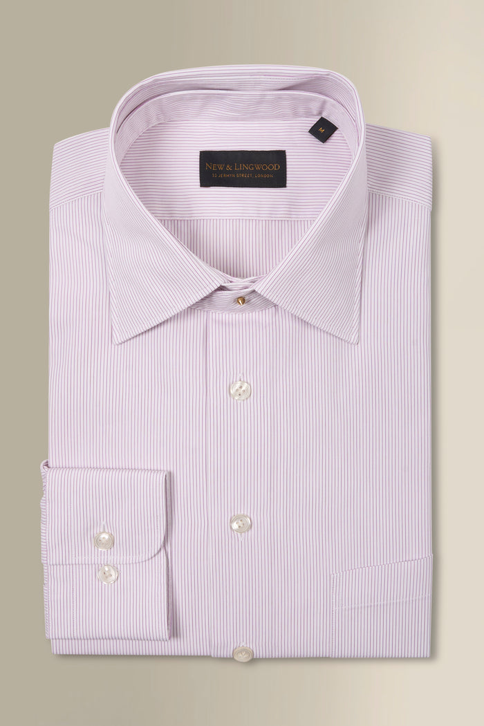 Purple & White Pencil Stripe Detachable Collar Standard Fit Poplin Shirt