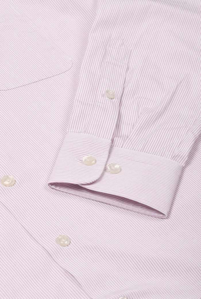 Purple & White Pencil Stripe Detachable Collar Standard Fit Poplin Shirt
