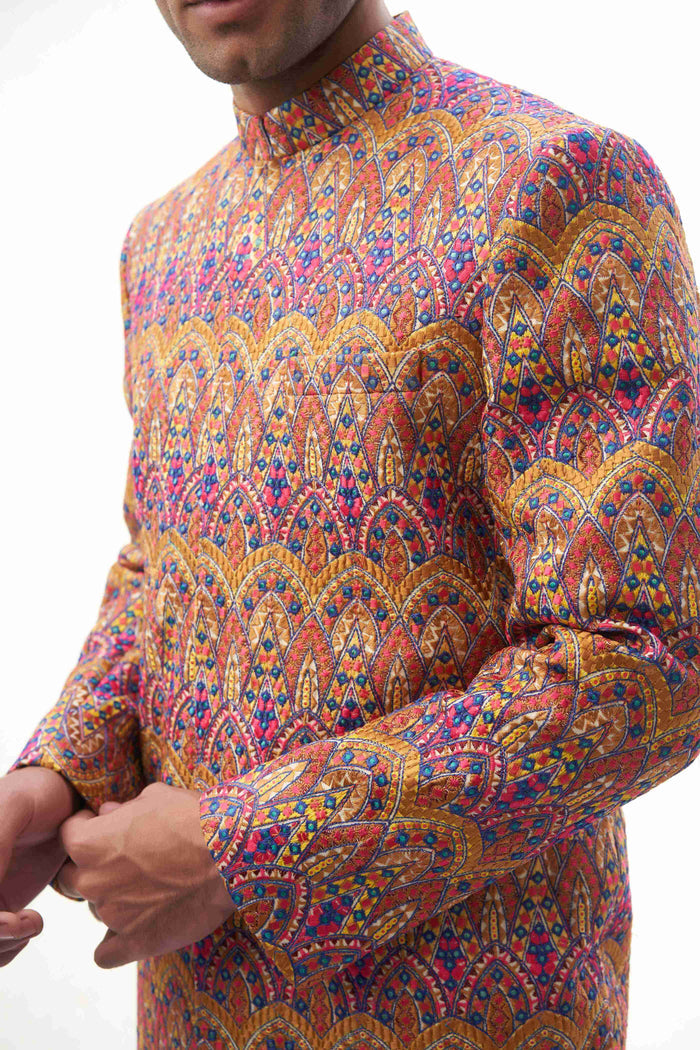 Rangeen-iye-Naubahar Multi-Colored Sherwani – Vibrant multi-colored sherwani featuring intricate designs for a traditional yet modern look