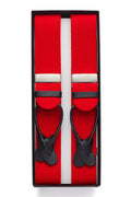Red Boxcloth Black Leather End Braces