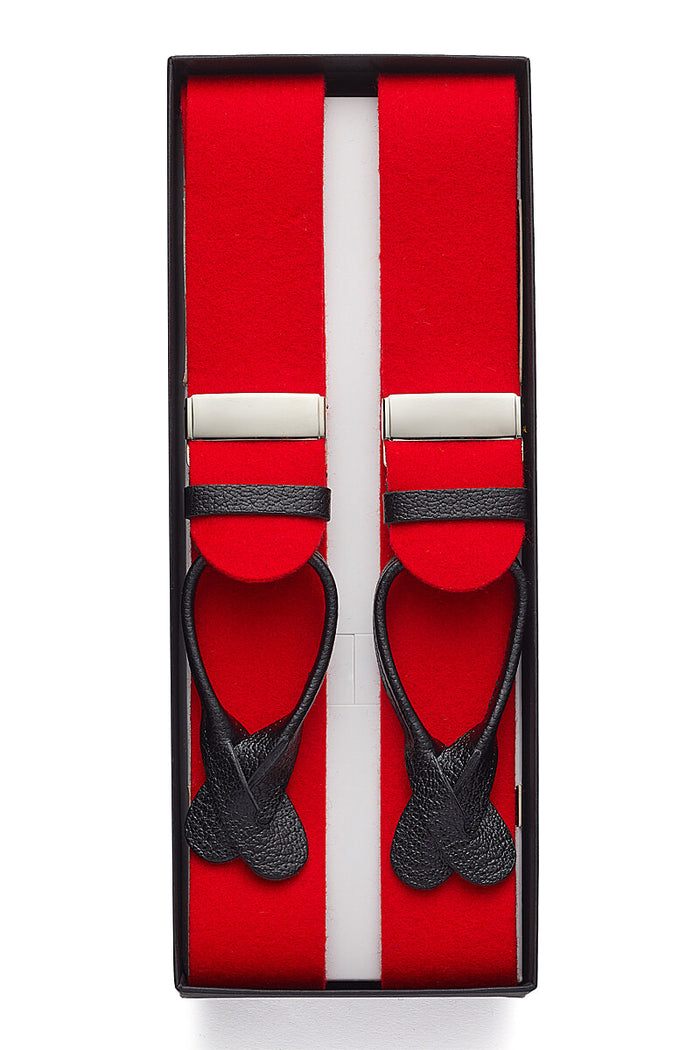 Red Boxcloth Black Leather End Braces