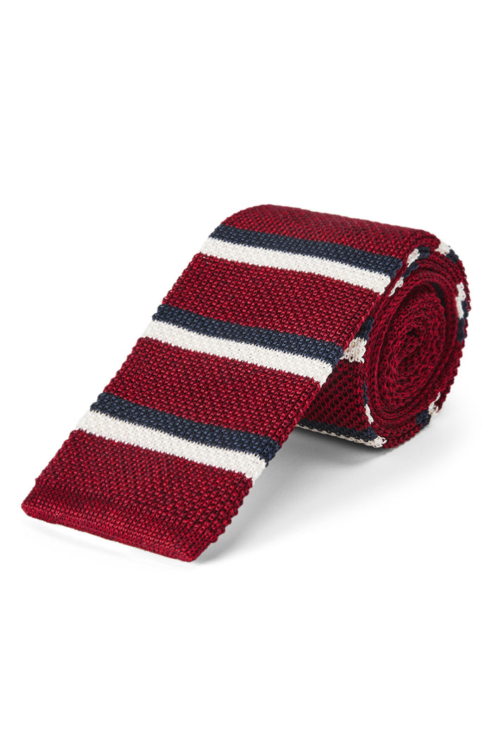 Red & Cream Stripe Knitted Silk Tie