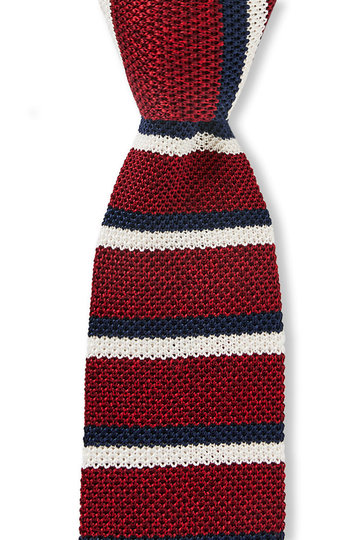 Red & Cream Stripe Knitted Silk Tie