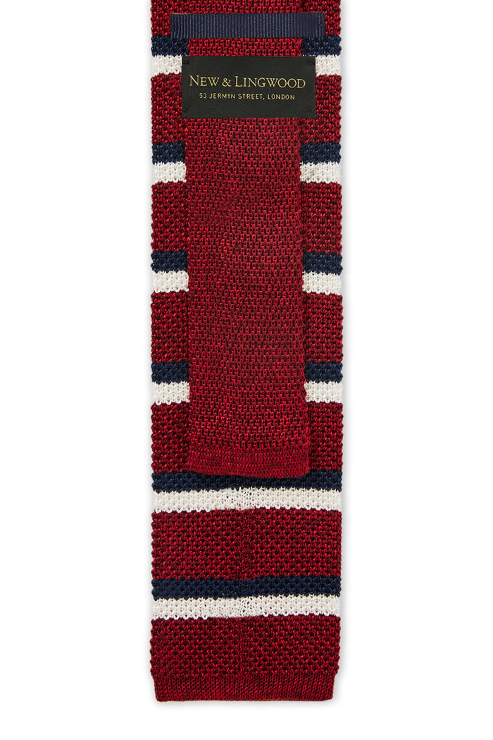 Red & Cream Stripe Knitted Silk Tie