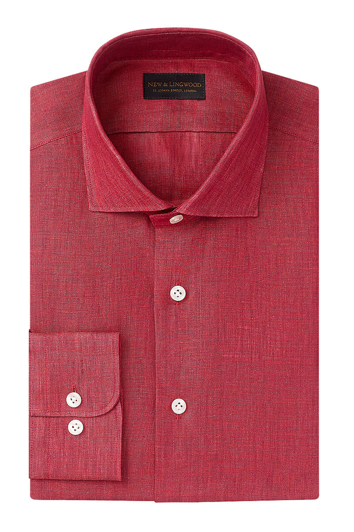 Red Cutaway Collar Standard Fit Linen Shirt