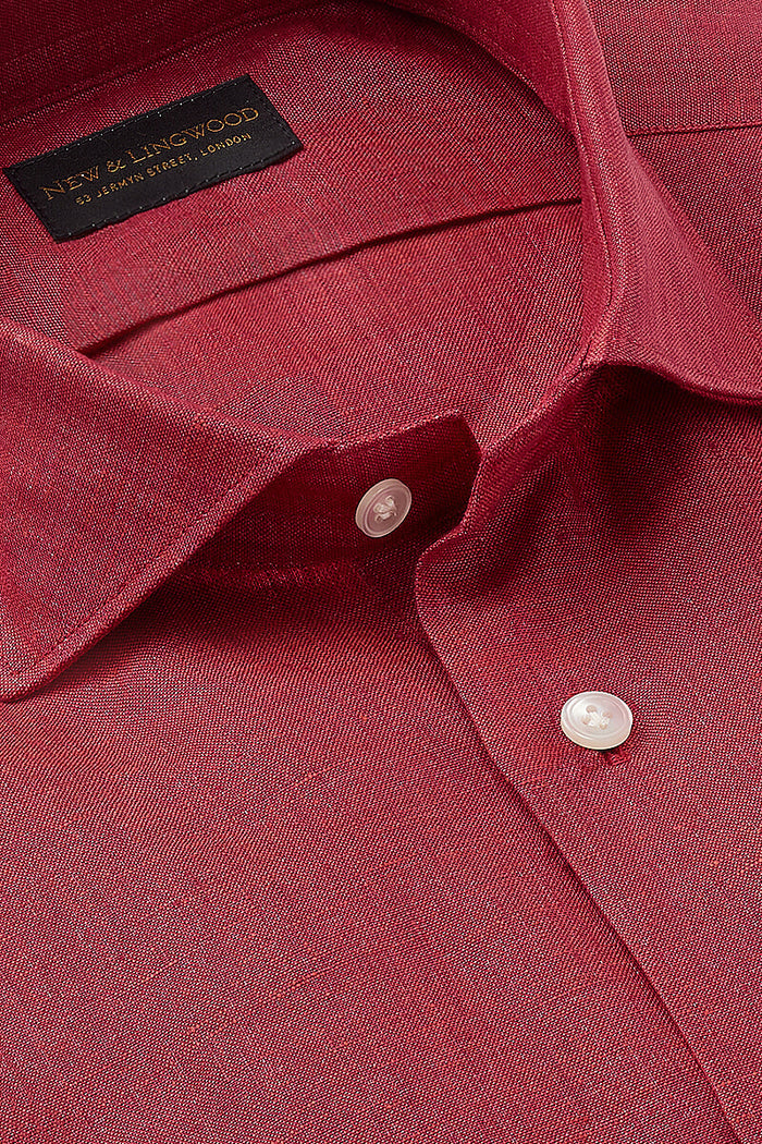 Red Cutaway Collar Standard Fit Linen Shirt
