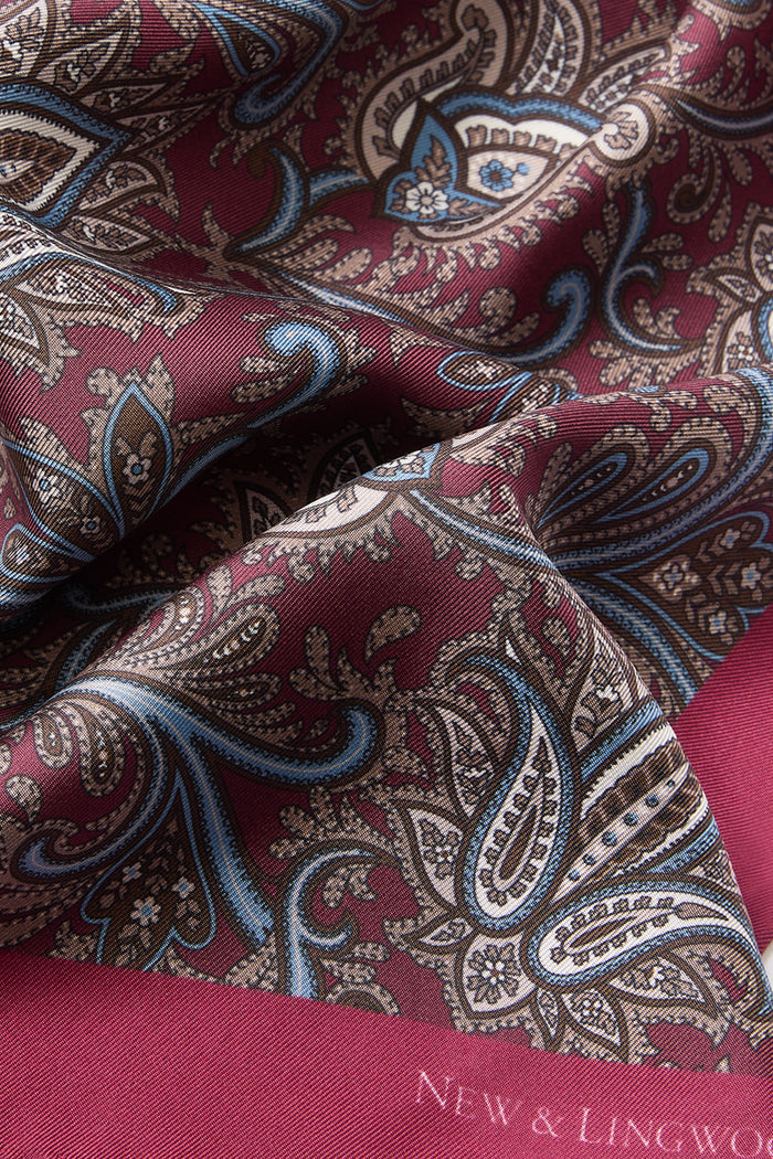 Red Floral Paisley Silk Pocket Square