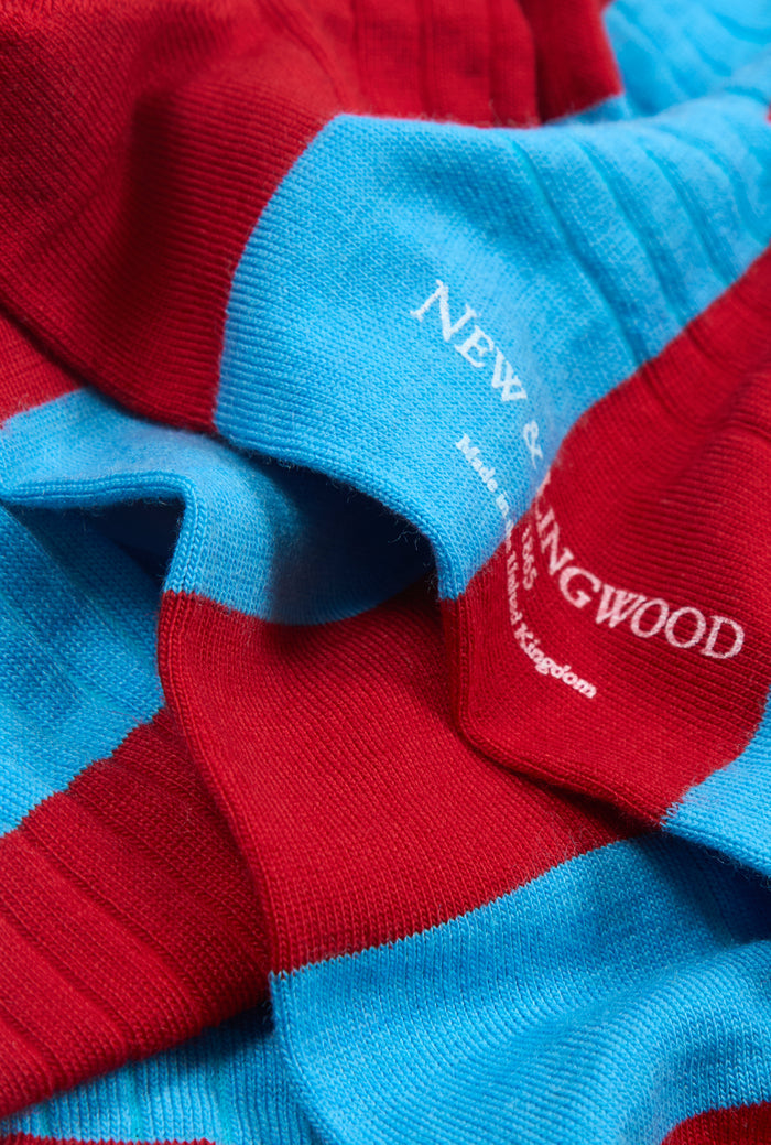 Red & Sky Stripe Long Lightweight Wool Socks