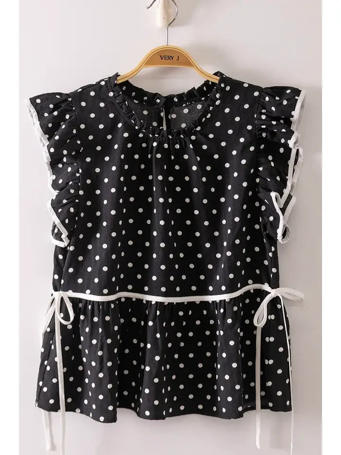 Romantic Polka Dot Ruffle Blouse