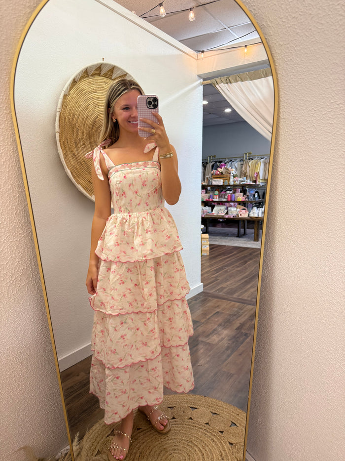 Rose Floral Layered Midi Dress