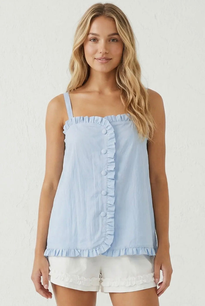 Ruffle Detail Button Tank