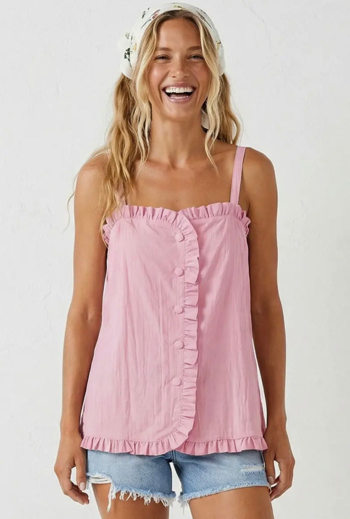 Ruffle Detail Button Tank