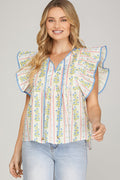 Ruffle Sleeve Tie Top