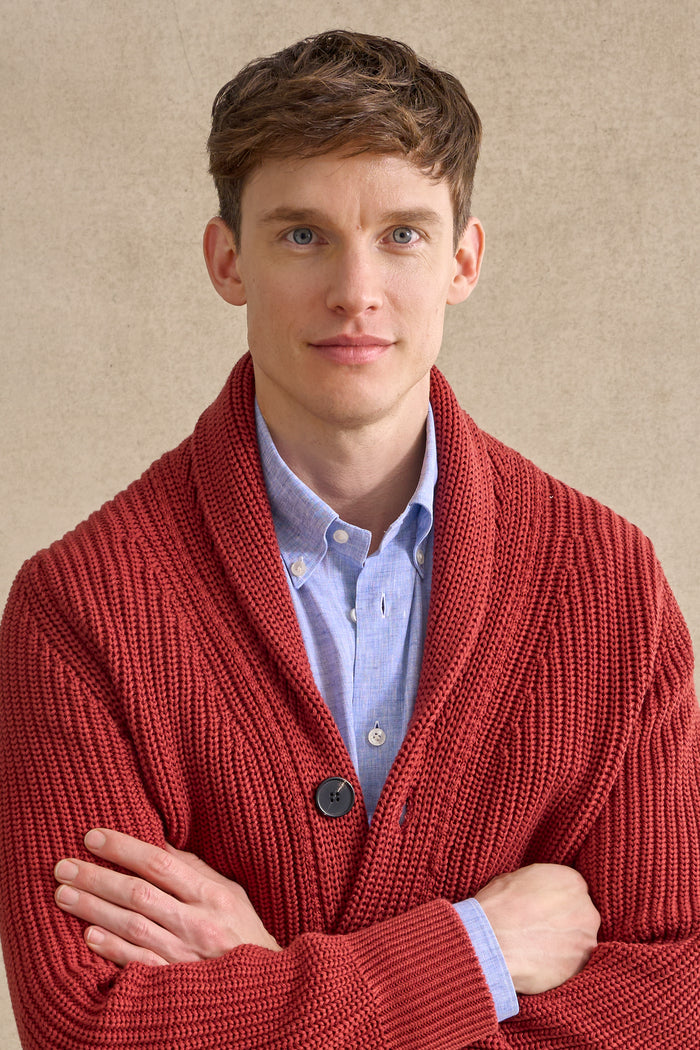 Rust Cotton Shawl Collar Cardigan