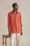 Rust Cutaway Collar Standard Fit Linen Shirt
