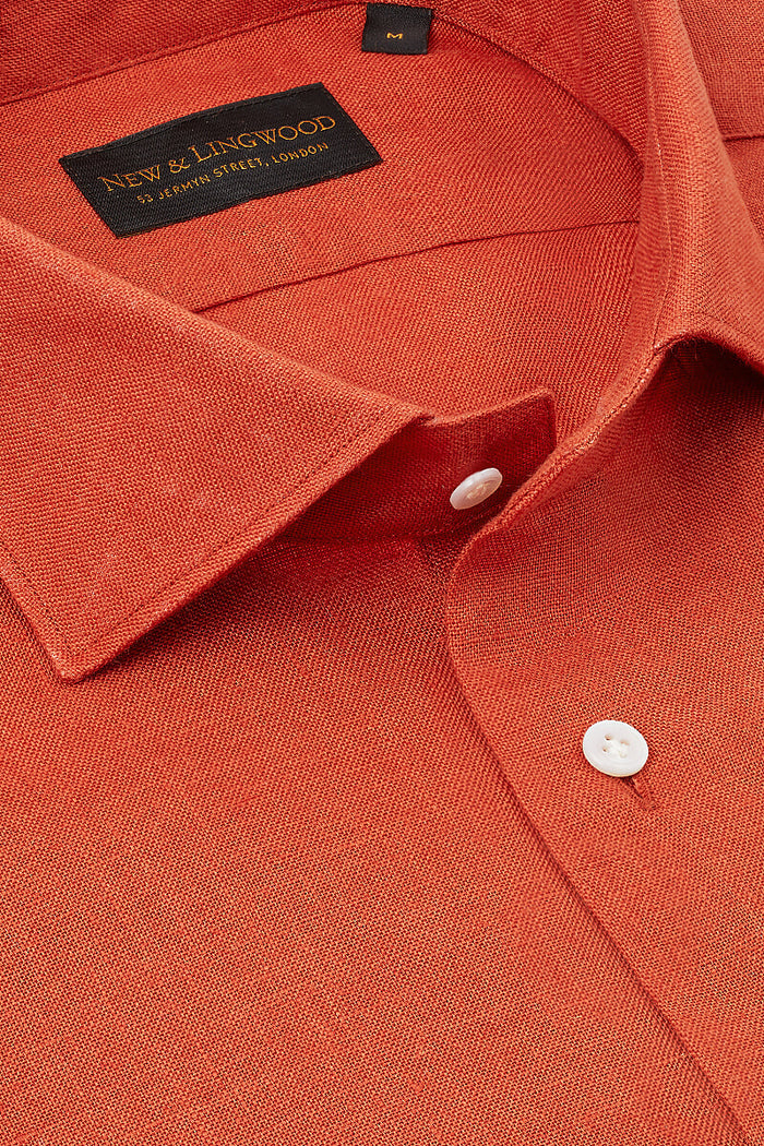 Rust Cutaway Collar Standard Fit Linen Shirt