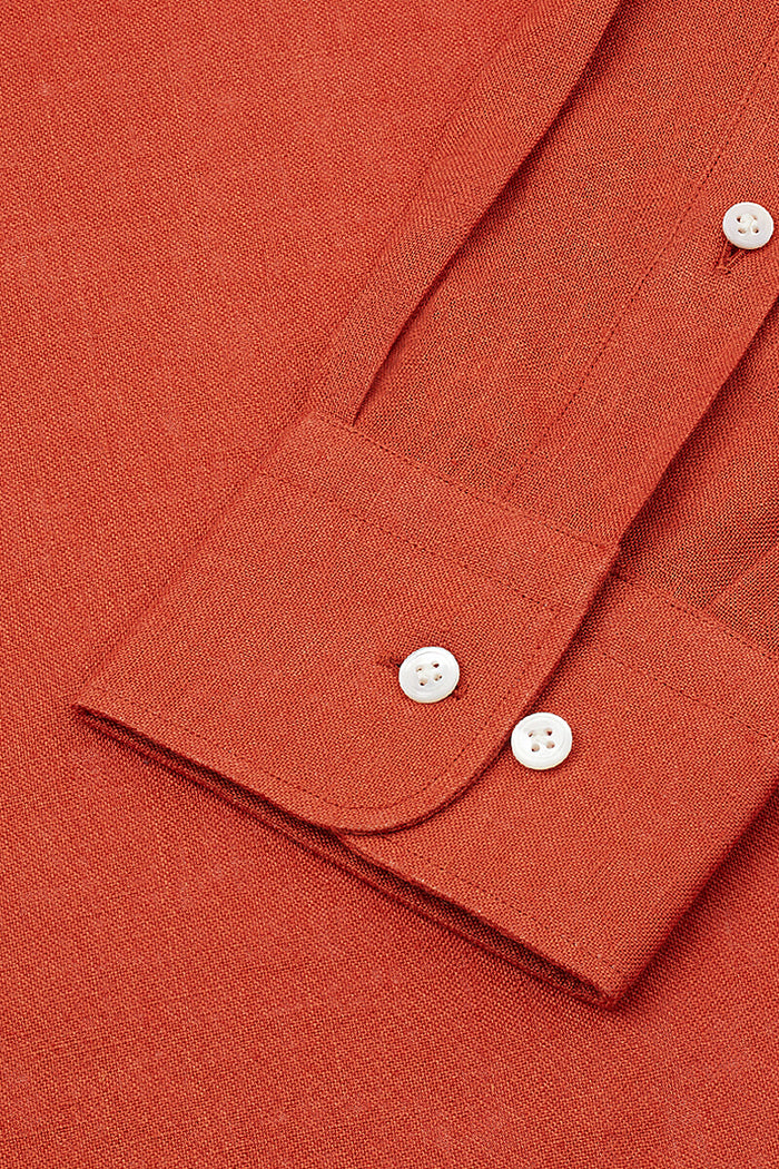 Rust Cutaway Collar Standard Fit Linen Shirt