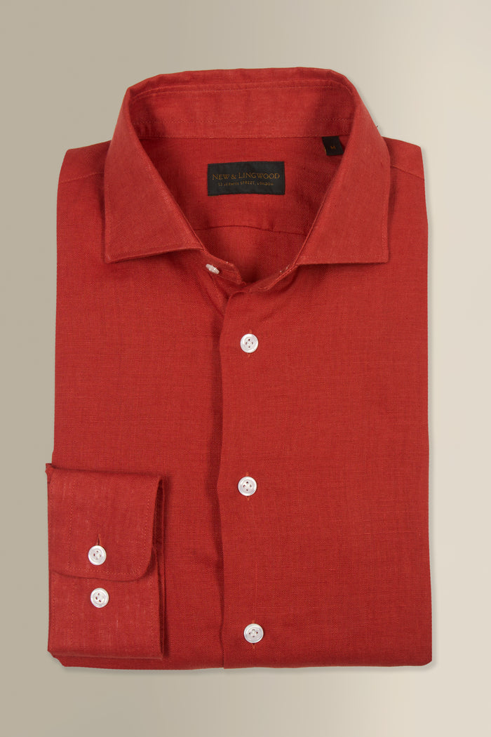 Rust Cutaway Collar Standard Fit Single Cuff Linen Shirt