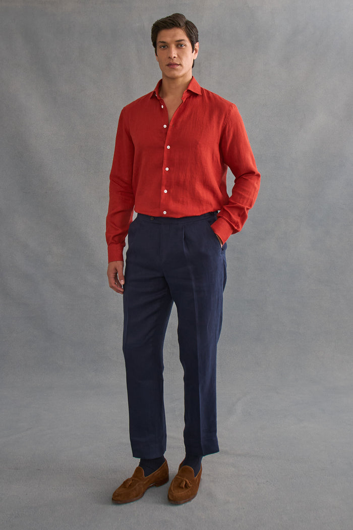 Rust Cutaway Collar Standard Fit Single Cuff Linen Shirt
