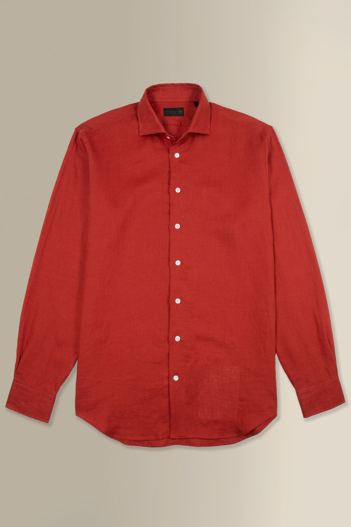 Rust Cutaway Collar Standard Fit Single Cuff Linen Shirt