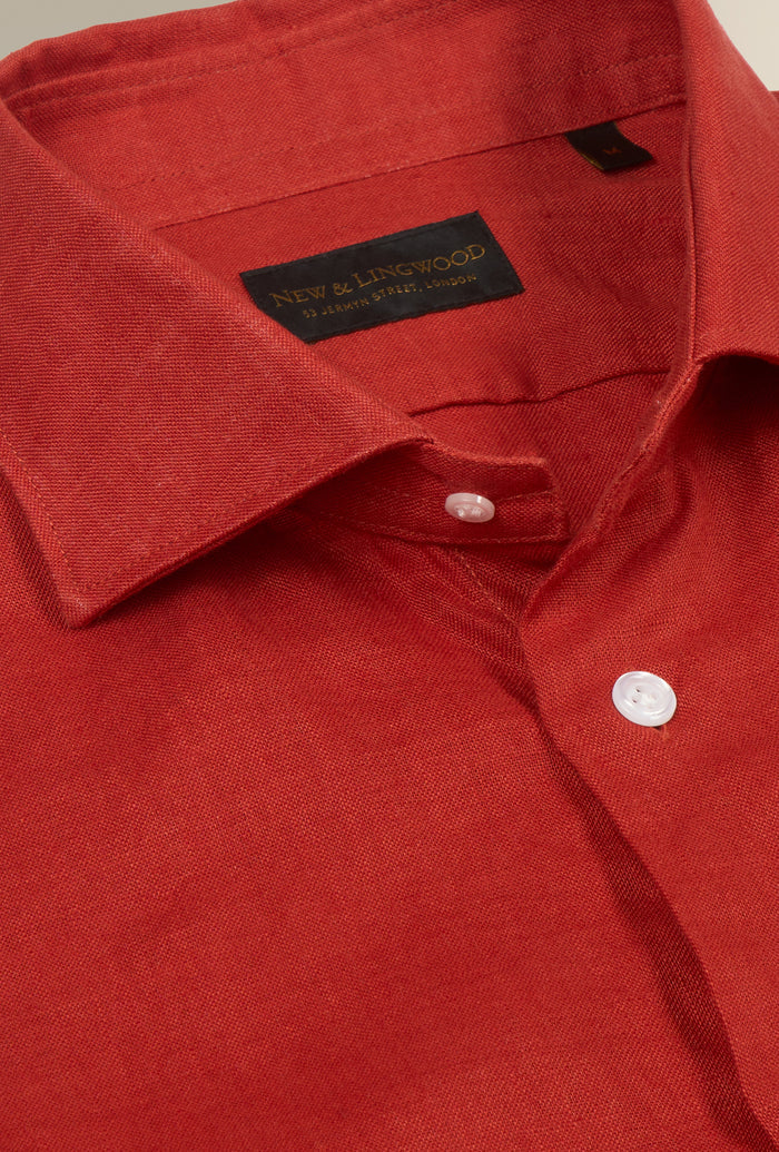 Rust Cutaway Collar Standard Fit Single Cuff Linen Shirt