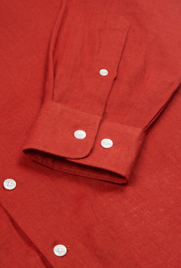 Rust Cutaway Collar Standard Fit Single Cuff Linen Shirt